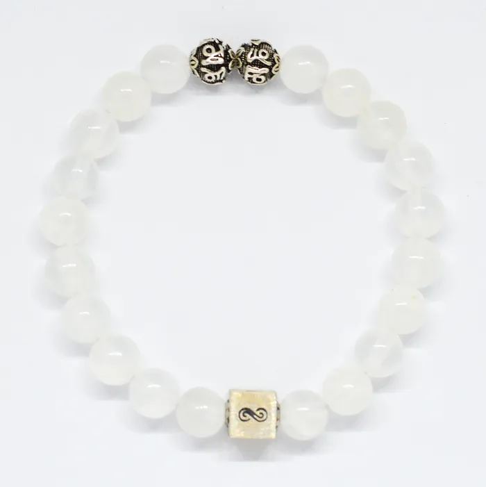 Bracelets MF Selenite Round Infinity Silver Bracelet 8 MM