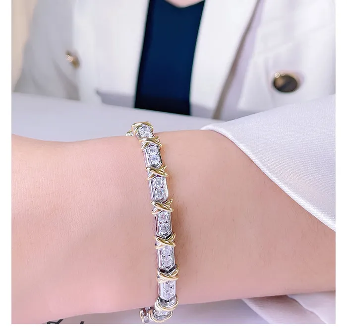 Bracelets Shineofdiamond X Round Cut Bracelet in Sterling Silver