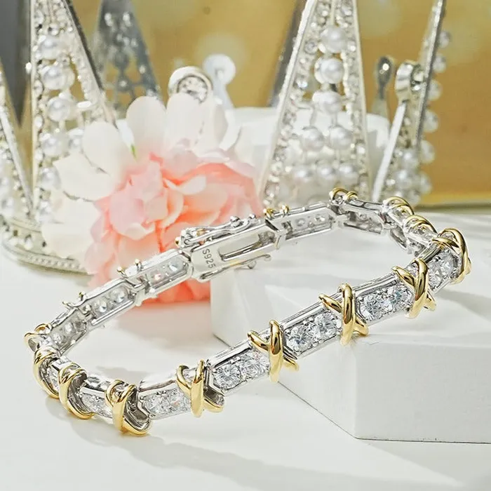 Bracelets Shineofdiamond X Round Cut Bracelet in Sterling Silver