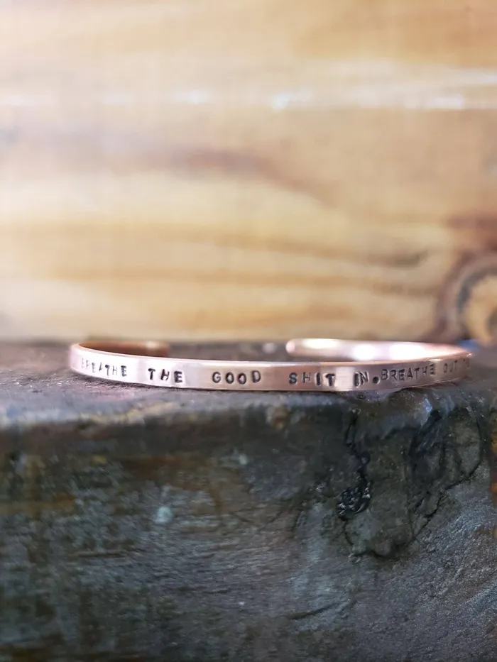 Bracelets Silver Lining Studio Breathe In The Good Shit Breathe Out The Bullshit Copper Or Brass Gold Cuss Cuff Swearing Adult Stackable Bangle Bracelet Bracelets Silver Lining Studio Breathe In The Good Shit Breathe Out The Bullshit Copper Or Brass Gold Cuss Cuff Swearing Adult Stackable Bangle Bracelet