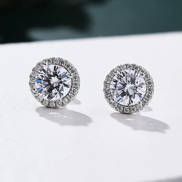 Classic Round Cut Stud Earrings In Sterling Silver shine of diamond Earrings