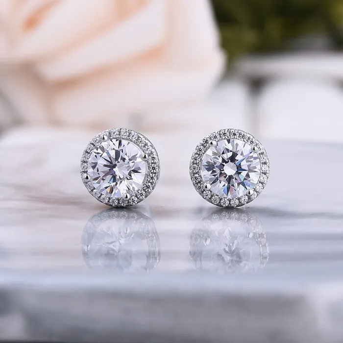 Classic Round Cut Stud Earrings In Sterling Silver shine of diamond Earrings Classic Round Cut Stud Earrings In Sterling Silver shine of diamond Earrings