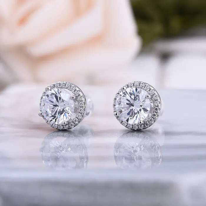 Classic Round Cut Stud Earrings In Sterling Silver shine of diamond Earrings Classic Round Cut Stud Earrings In Sterling Silver shine of diamond Earrings