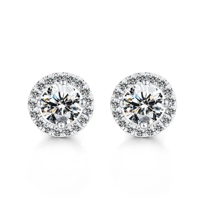Classic Round Cut Stud Earrings In Sterling Silver shine of diamond Earrings Classic Round Cut Stud Earrings In Sterling Silver shine of diamond Earrings