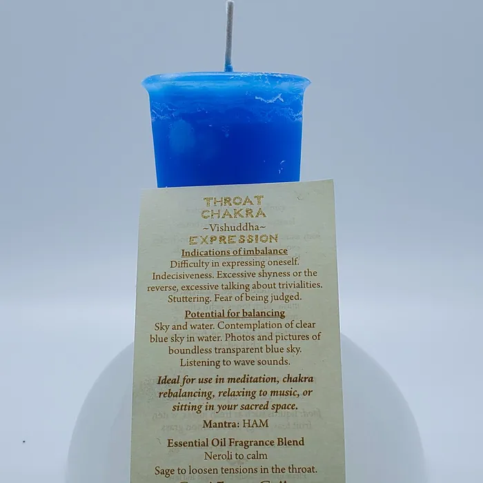 Crystal Journey Candles Earrings Throat Chakra Bright Blue Votive Candle Reiki Charged