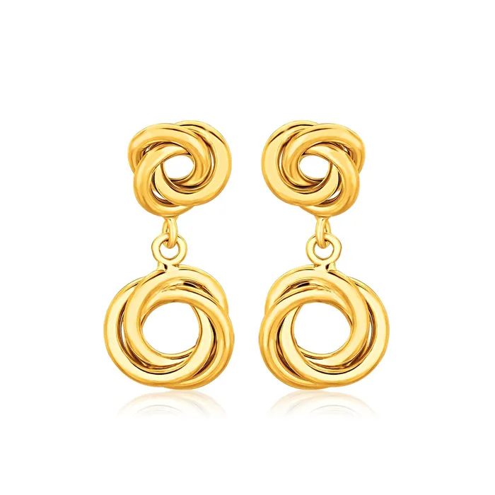 Earrings 14k Yellow Gold Love Knot Stud Earrings with Drops MayaMila