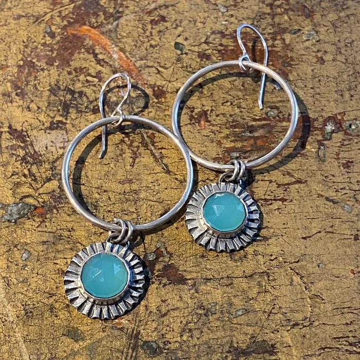 Earrings Briana Harrison Big Aqua Chalcedony Hoop Earrings
