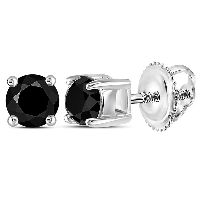 Earrings mayamila 10kt White Gold Unisex Round Black Color Enhanced Diamond Solitaire Stud Earrings 12 Cttw Earrings mayamila 10kt White Gold Unisex Round Black Color Enhanced Diamond Solitaire Stud Earrings 12 Cttw