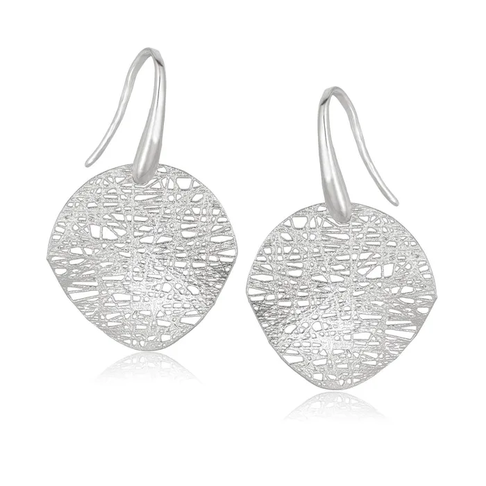 Earrings MayaMila 14k White Gold Fancy Textured Weave Earrings