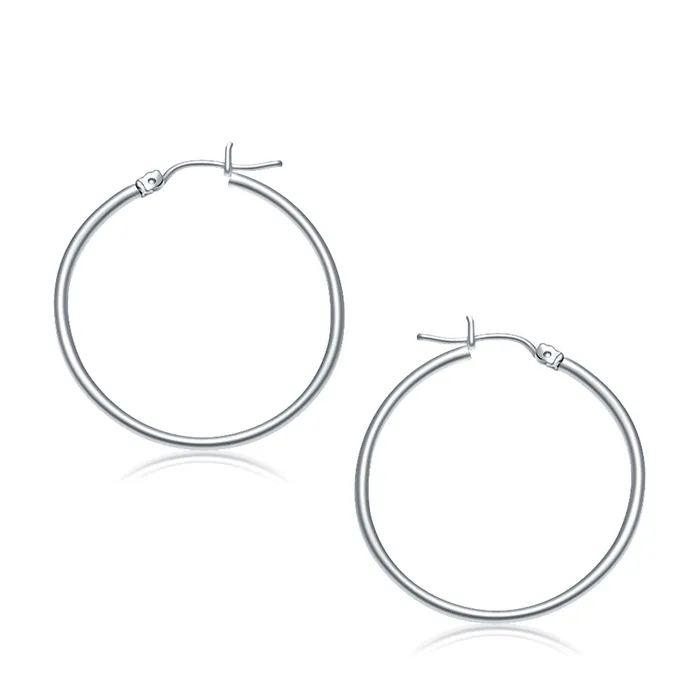Earrings MayaMila 14k White Gold Polished Hoop Earrings 30 mm