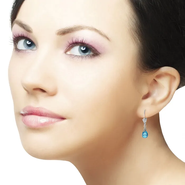 Earrings MayaMila 45 Carat 14K Solid White Gold Leverback Earrings Briolette Blue Topaz Earrings MayaMila 45 Carat 14K Solid White Gold Leverback Earrings Briolette Blue Topaz