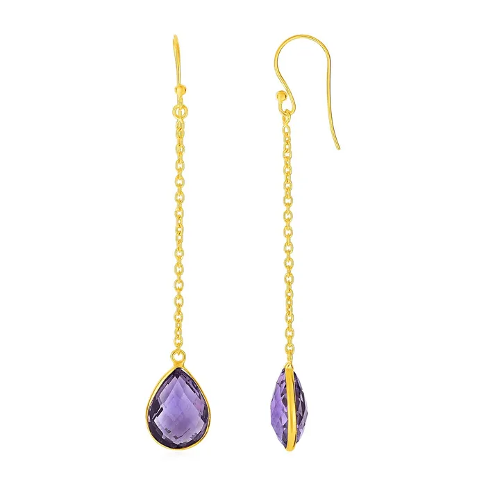 Earrings MayaMila Earrings with Amethyst Brolite Pear Drops with Yellow Finish in Sterling Silver Earrings MayaMila Earrings with Amethyst Brolite Pear Drops with Yellow Finish in Sterling Silver