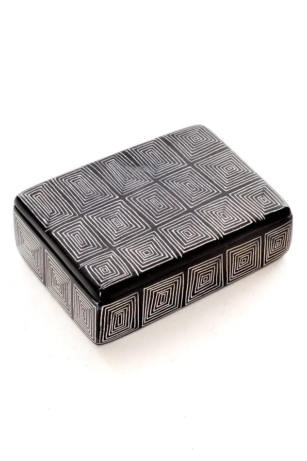 Earrings Segou Squares Mudcloth Rectangular Soapstone Desktop Box Swahili AFRICAN MODERN