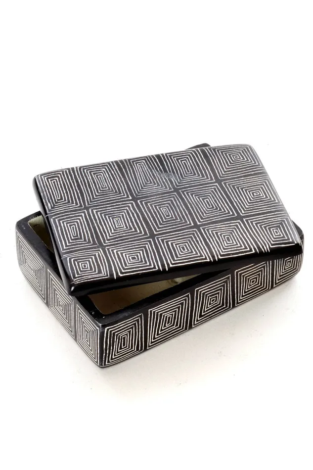 Earrings Segou Squares Mudcloth Rectangular Soapstone Desktop Box Swahili AFRICAN MODERN