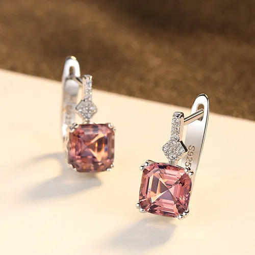 Earrings Shineofdiamond Asscher Cut Morganite Earrings in Sterling Silver