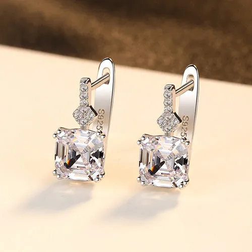 Earrings Shineofdiamond Asscher Cut Morganite Earrings in Sterling Silver Earrings Shineofdiamond Asscher Cut Morganite Earrings in Sterling Silver