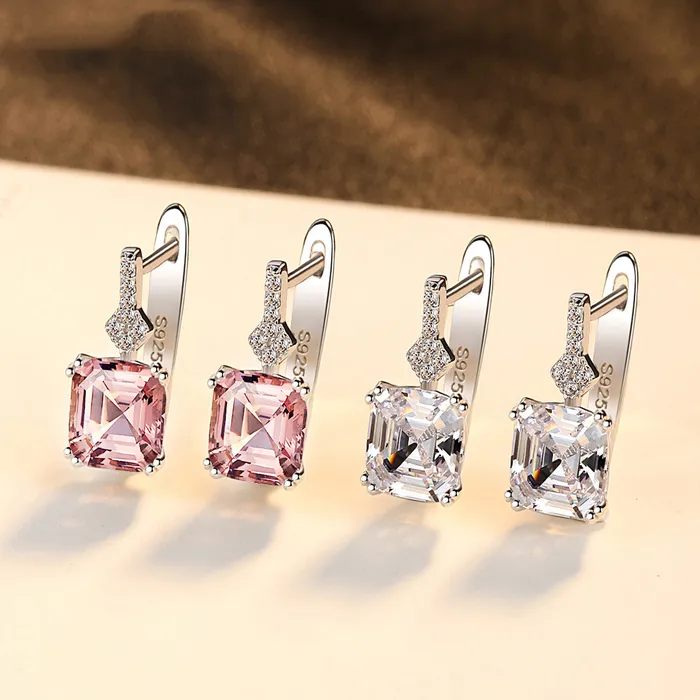 Earrings Shineofdiamond Asscher Cut Morganite Earrings in Sterling Silver Earrings Shineofdiamond Asscher Cut Morganite Earrings in Sterling Silver