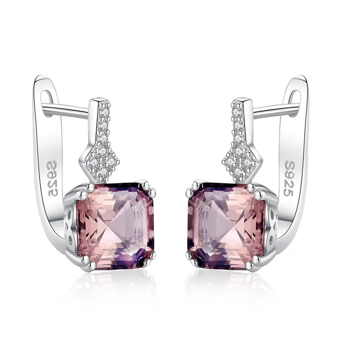Earrings Shineofdiamond Asscher Cut Morganite Earrings in Sterling Silver Earrings Shineofdiamond Asscher Cut Morganite Earrings in Sterling Silver