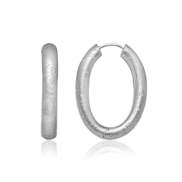 Earrings Sterling Silver Diamond Dust Tube Oval Shape Hoop Earrings MayaMila Earrings Sterling Silver Diamond Dust Tube Oval Shape Hoop Earrings MayaMila