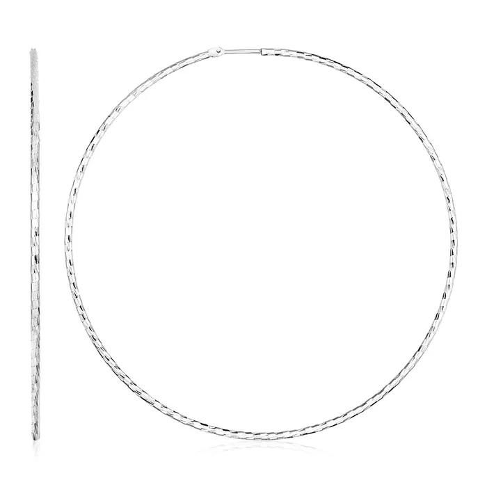 Earrings Sterling Silver Large Textured Round Hoop Earrings MayaMila