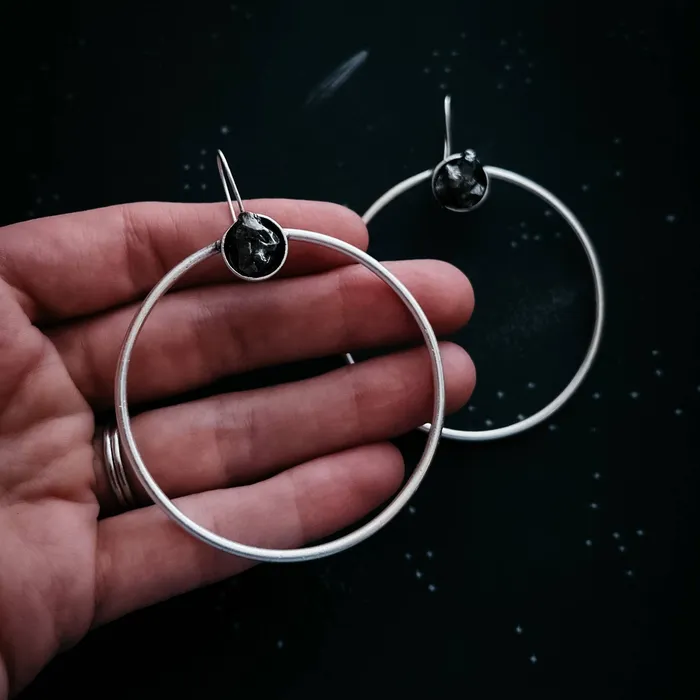 Earrings Yugen Handmade Large Authentic Meteorite Hoop Earrings