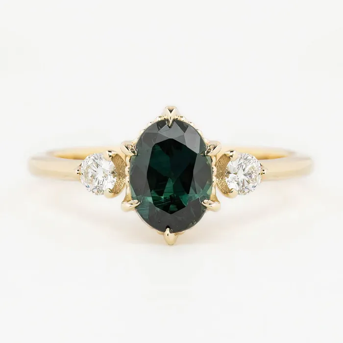 Envero Jewelry Ayana Ring 161ct Blue Green Oval Queensland Sapphire 14K Yellow Gold One of a kind Rings Envero Jewelry Ayana Ring 161ct Blue Green Oval Queensland Sapphire 14K Yellow Gold One of a kind Rings