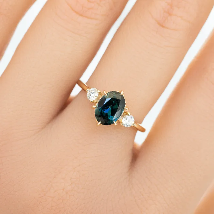 Envero Jewelry Ayana Ring 161ct Blue Green Oval Queensland Sapphire 14K Yellow Gold One of a kind Rings Envero Jewelry Ayana Ring 161ct Blue Green Oval Queensland Sapphire 14K Yellow Gold One of a kind Rings