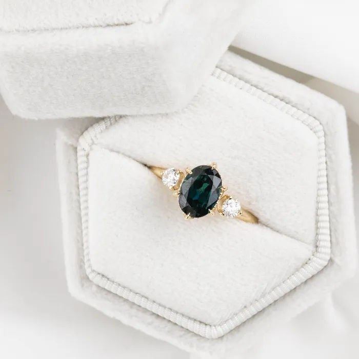 Envero Jewelry Ayana Ring 161ct Blue Green Oval Queensland Sapphire 14K Yellow Gold One of a kind Rings Envero Jewelry Ayana Ring 161ct Blue Green Oval Queensland Sapphire 14K Yellow Gold One of a kind Rings