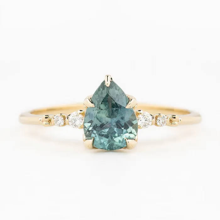 Envero Jewelry Estel Fleur Ring 141ct Blue Green Montana Sapphire 14K Yellow Gold One of a kind Rings Envero Jewelry Estel Fleur Ring 141ct Blue Green Montana Sapphire 14K Yellow Gold One of a kind Rings