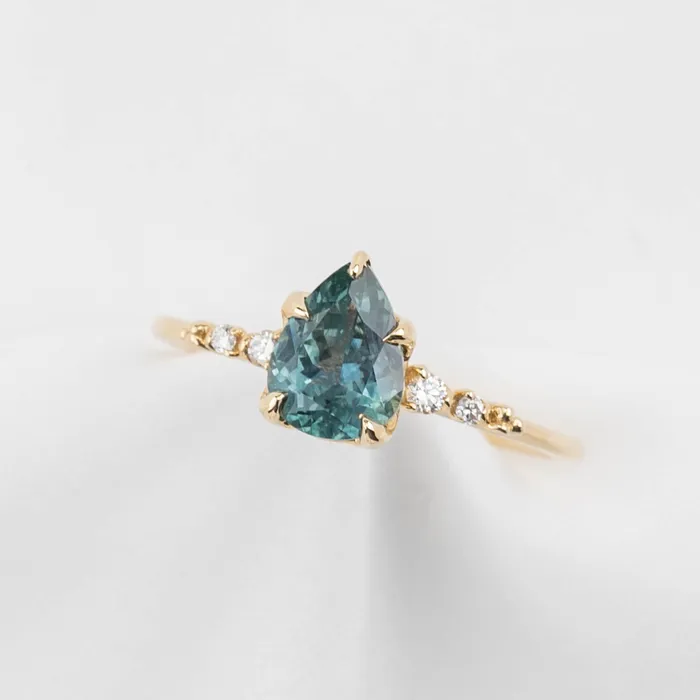 Envero Jewelry Estel Fleur Ring 141ct Blue Green Montana Sapphire 14K Yellow Gold One of a kind Rings Envero Jewelry Estel Fleur Ring 141ct Blue Green Montana Sapphire 14K Yellow Gold One of a kind Rings
