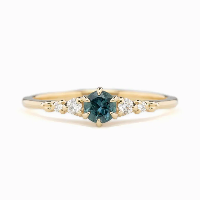 Envero Jewelry Estel Fleur Six Prongs Ring 4mm 030ct Teal Blue Green Montana Sapphire 14K Yellow Gold Rings Envero Jewelry Estel Fleur Six Prongs Ring 4mm 030ct Teal Blue Green Montana Sapphire 14K Yellow Gold Rings