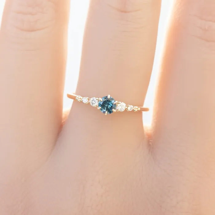 Envero Jewelry Estel Fleur Six Prongs Ring 4mm 030ct Teal Blue Green Montana Sapphire 14K Yellow Gold Rings