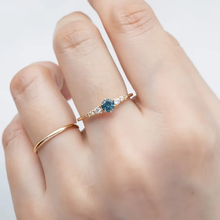 Envero Jewelry Estel Fleur Six Prongs Ring 4mm 030ct Teal Blue Green Montana Sapphire 14K Yellow Gold Rings