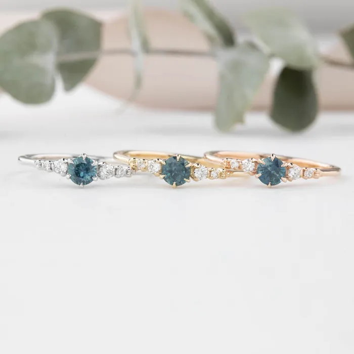 Envero Jewelry Estel Fleur Six Prongs Ring 4mm 030ct Teal Blue Green Montana Sapphire 14K Yellow Gold Rings