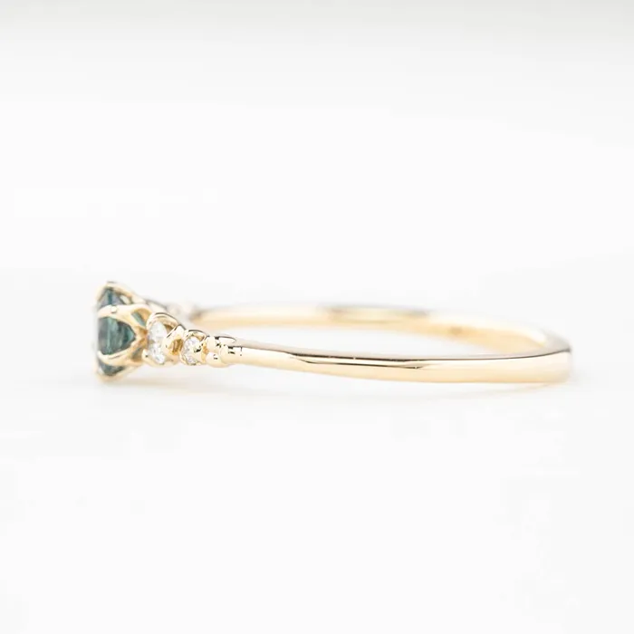 Envero Jewelry Estel Fleur Six Prongs Ring 4mm 030ct Teal Blue Green Montana Sapphire 14K Yellow Gold Rings