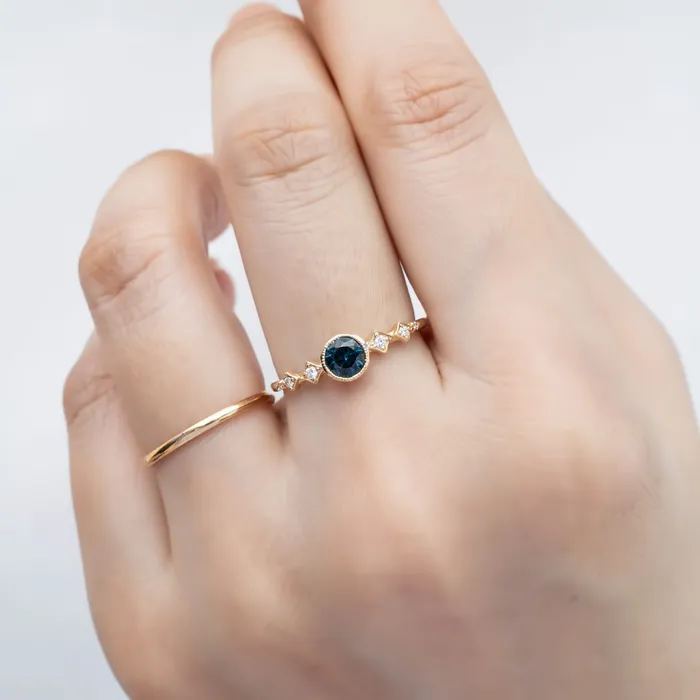 Envero Jewelry Rings Celeste Ring 475mm 050ct Teal Blue Queensland Sapphire 14k Yellow Gold
