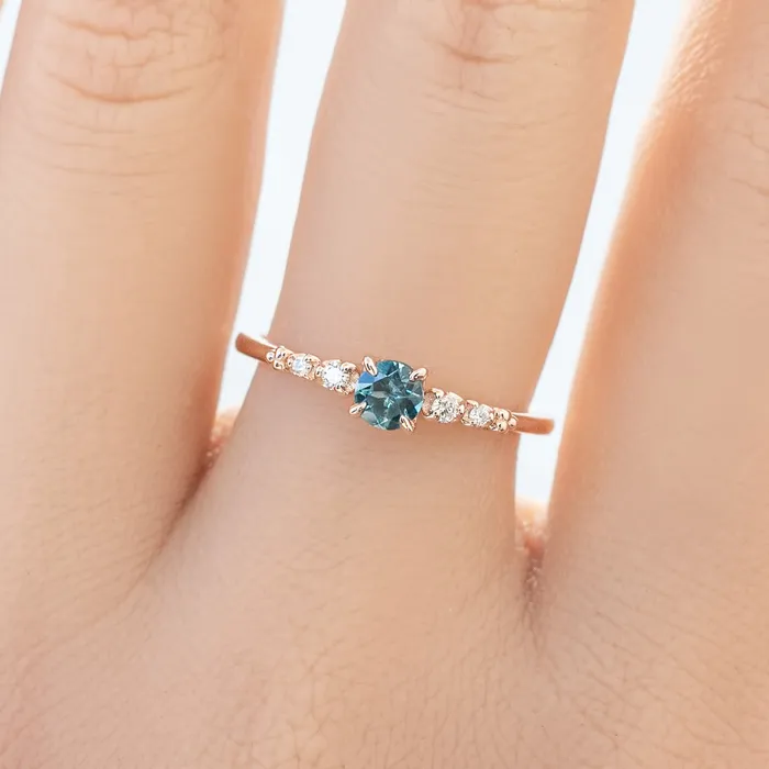Envero Jewelry Rings Estel Fleur Four Prongs Ring 040ct Blue Green Montana Sapphire 14k Rose Gold Envero Jewelry Rings Estel Fleur Four Prongs Ring 040ct Blue Green Montana Sapphire 14k Rose Gold