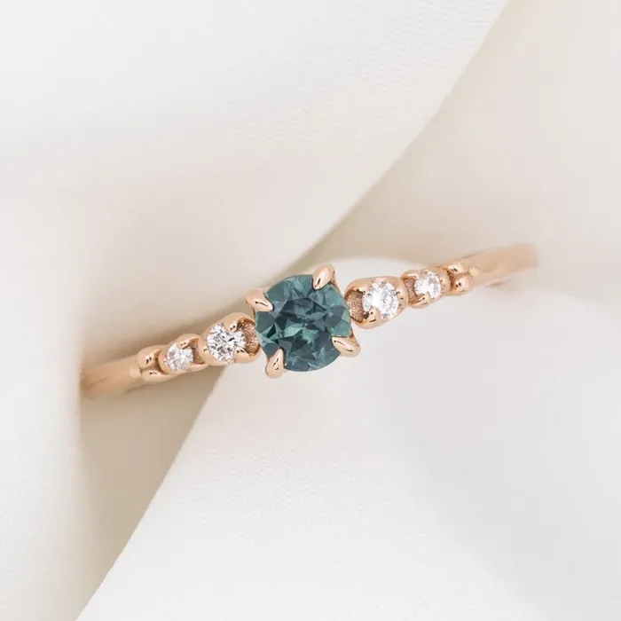Envero Jewelry Rings Estel Fleur Four Prongs Ring 040ct Blue Green Montana Sapphire 14k Rose Gold Envero Jewelry Rings Estel Fleur Four Prongs Ring 040ct Blue Green Montana Sapphire 14k Rose Gold