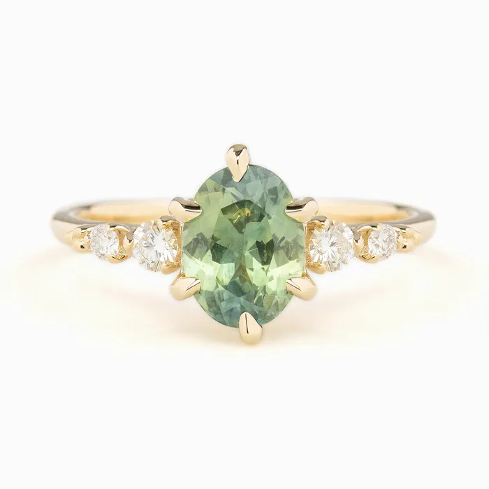 Envero Jewelry Rings Estel Fleur Six Prongs Ring Green Oval Montana Sapphire 14K Yellow Gold One of a kind Envero Jewelry Rings Estel Fleur Six Prongs Ring Green Oval Montana Sapphire 14K Yellow Gold One of a kind