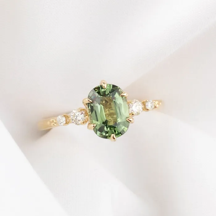 Envero Jewelry Rings Estel Fleur Six Prongs Ring Green Oval Montana Sapphire 14K Yellow Gold One of a kind