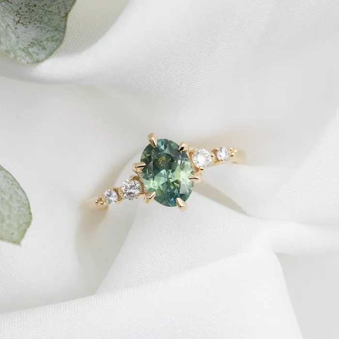 Envero Jewelry Rings Estel Fleur Six Prongs Ring Green Oval Montana Sapphire 14K Yellow Gold One of a kind