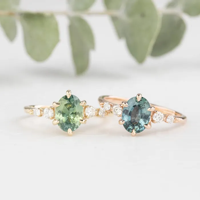 Envero Jewelry Rings Estel Fleur Six Prongs Ring Green Oval Montana Sapphire 14K Yellow Gold One of a kind