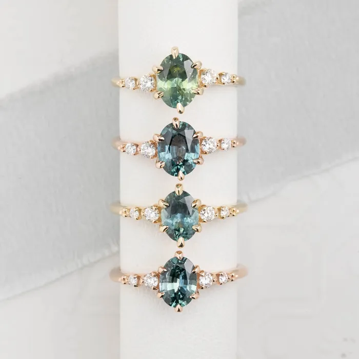 Envero Jewelry Rings Estel Fleur Six Prongs Ring Green Oval Montana Sapphire 14K Yellow Gold One of a kind