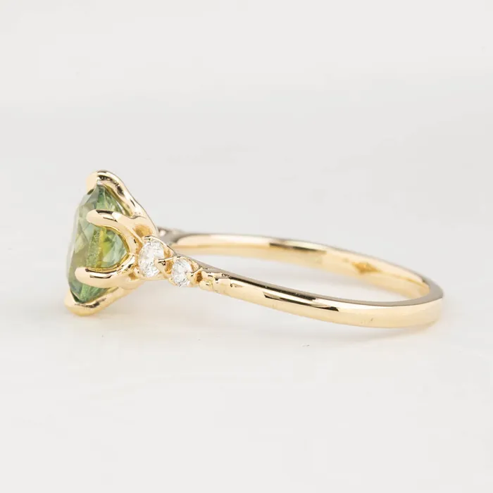 Envero Jewelry Rings Estel Fleur Six Prongs Ring Green Oval Montana Sapphire 14K Yellow Gold One of a kind