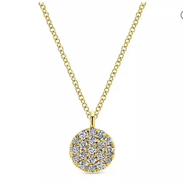 GABRIEL CO GABRIELCo14k yellow gold round pave Diamond disc pendant Necklace NK5332Y45JJ Necklaces GABRIEL CO GABRIELCo14k yellow gold round pave Diamond disc pendant Necklace NK5332Y45JJ Necklaces