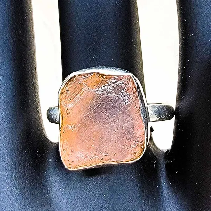 Graced by Brunette Rings Rose Quartz Rough Cut Ring Sterling Silver