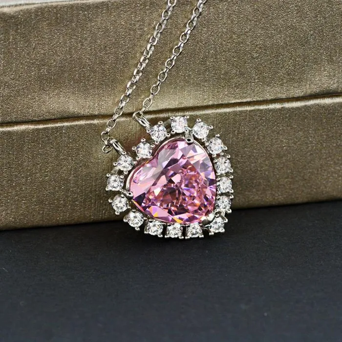 Halo Heart Cut Pink Pendant Necklace Shineofidamond Necklaces Halo Heart Cut Pink Pendant Necklace Shineofidamond Necklaces