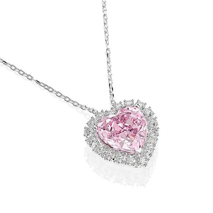 Halo Heart Cut Pink Pendant Necklace Shineofidamond Necklaces Halo Heart Cut Pink Pendant Necklace Shineofidamond Necklaces