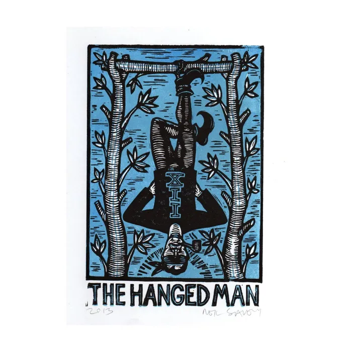 Hanged Man Tarot Linocut Art Print Horse Hare Earrings