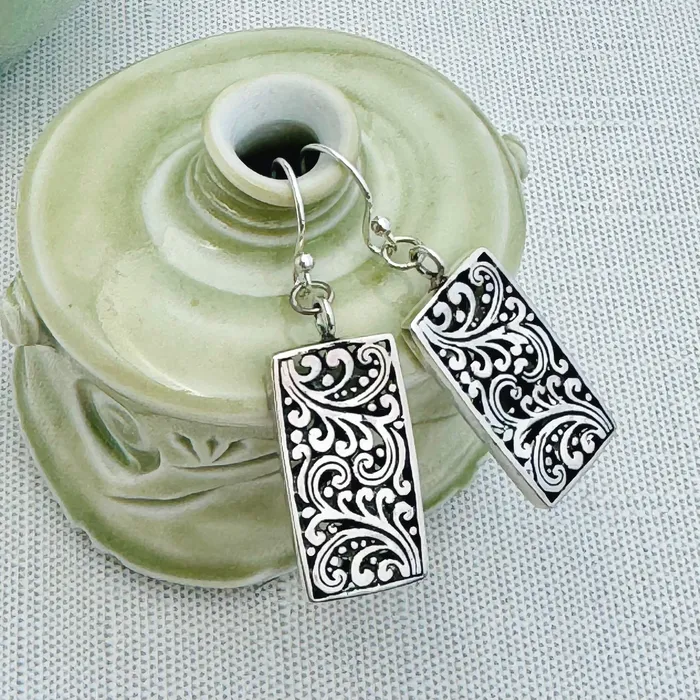 HeidiJHale Designs Earrings Sterling Silver Rectangle Scroll Earrings 125